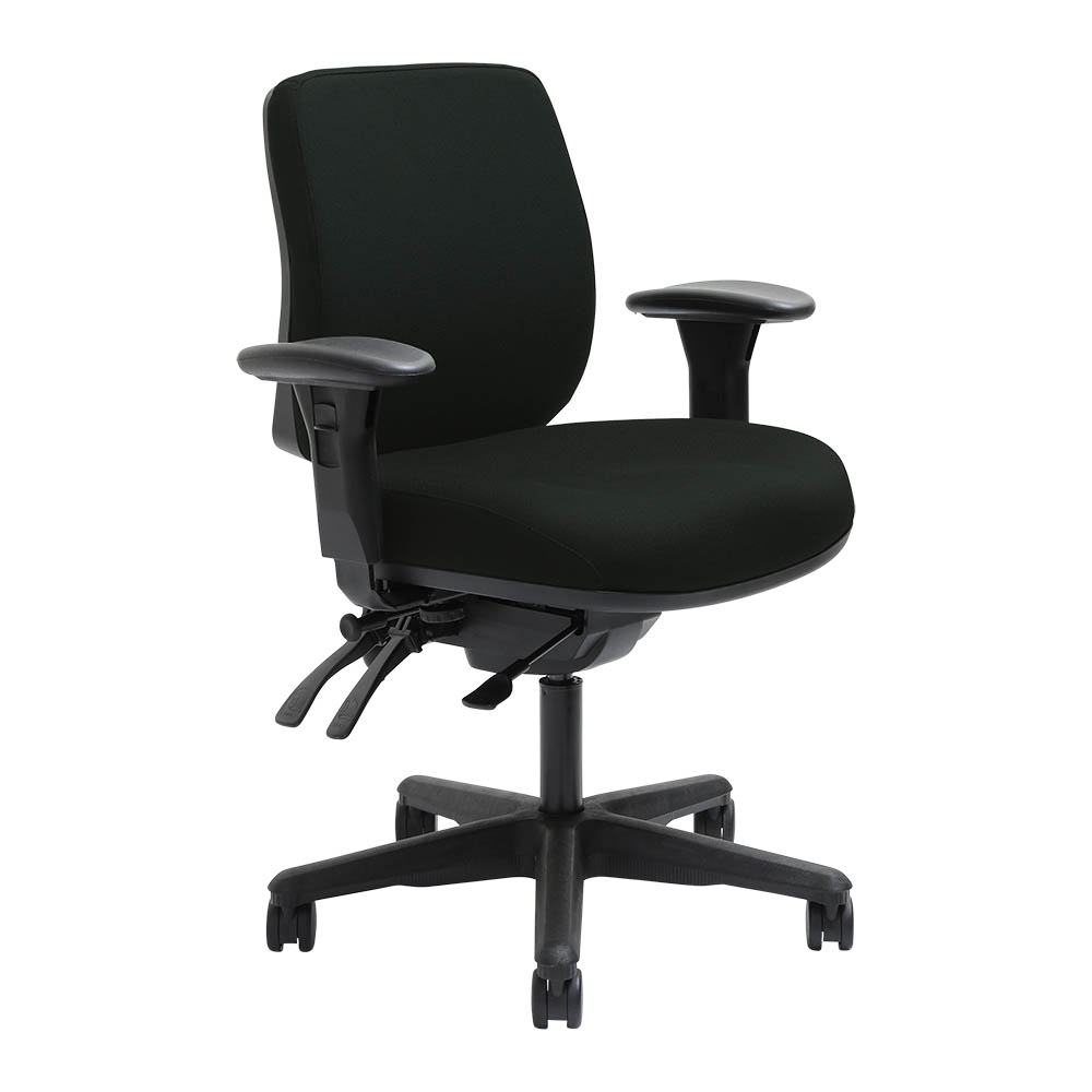 DAL ERGOSELECT SPARK ERGONOMIC CHAIR MEDIUM BACK 3 LEVER SEAT SLIDE BLACK NYLON BASE ADJUSTABLE ARMS ONYX