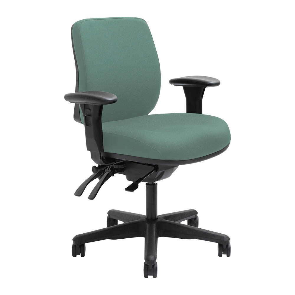 DAL ERGOSELECT SPARK ERGONOMIC CHAIR MEDIUM BACK 3 LEVER SEAT SLIDE BLACK NYLON BASE ADJUSTABLE ARMS TEAL