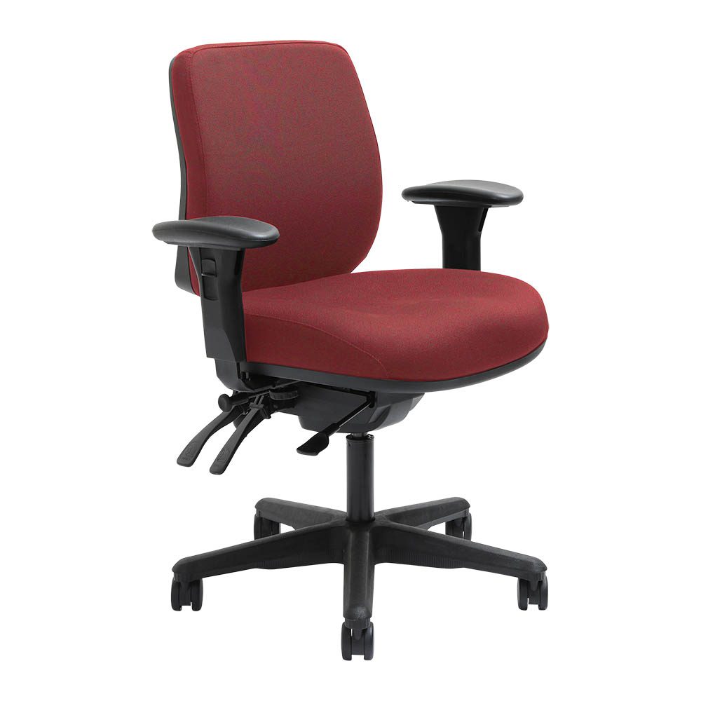 DAL ERGOSELECT SPARK ERGONOMIC CHAIR MEDIUM BACK 3 LEVER SEAT SLIDE BLACK NYLON BASE ADJUSTABLE ARMS POMEGRANATE