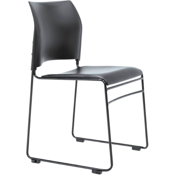 BURO MAXIM SLED VISITOR CHAIR STACKABLE LINKABLE BLACK FRAME BLACK VINYL SEAT