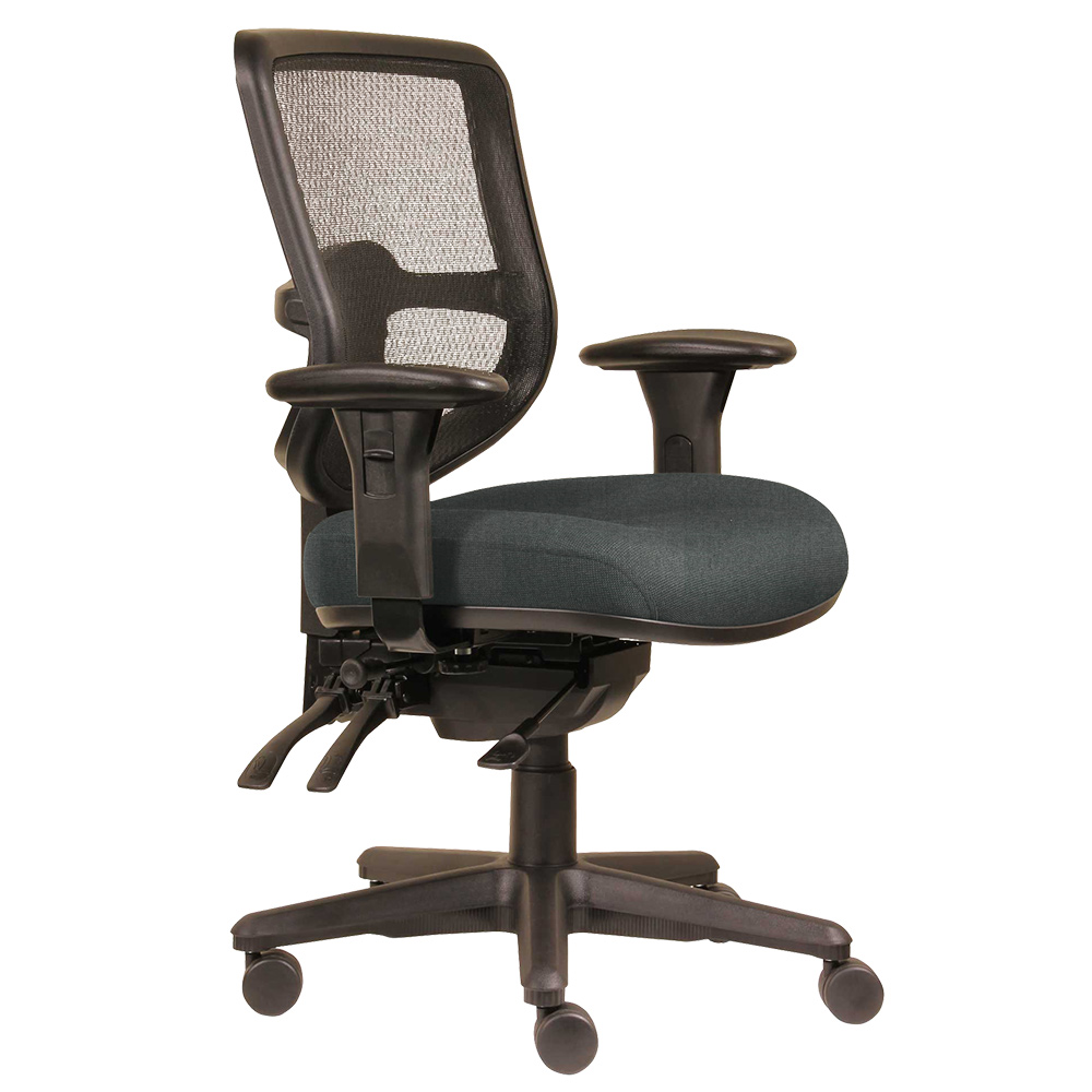DAL ERGOSELECT SWIFT ERGONOMIC CHAIR MEDIUM MESH BACK 3 LEVER SEAT SLIDE BLACK NYLON BASE ADJUSTABLE ARMS SLATE