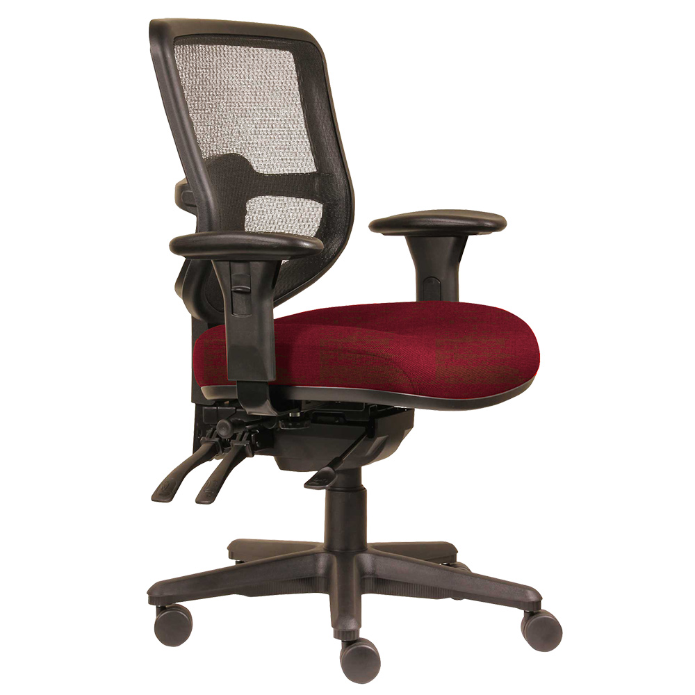 DAL ERGOSELECT SWIFT ERGONOMIC CHAIR MEDIUM MESH BACK 3 LEVER SEAT SLIDE BLACK NYLON BASE ADJUSTABLE ARMS SCARLET