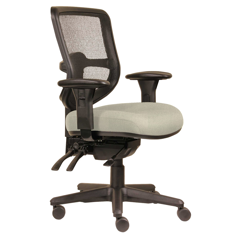 DAL ERGOSELECT SWIFT ERGONOMIC CHAIR MEDIUM MESH BACK 3 LEVER SEAT SLIDE BLACK NYLON BASE ADJUSTABLE ARMS DRIFTWOOD