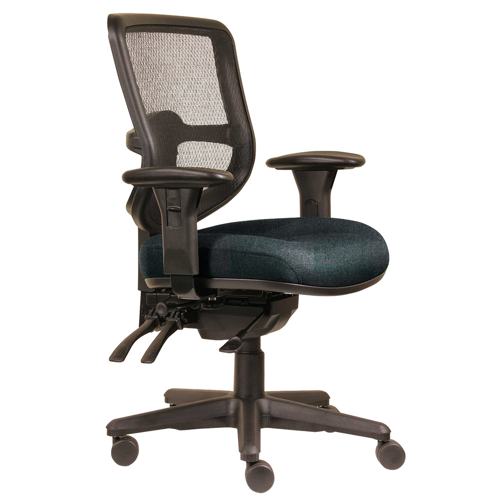 DAL ERGOSELECT SWIFT ERGONOMIC CHAIR MEDIUM MESH BACK 3 LEVER SEAT SLIDE BLACK NYLON BASE ADJUSTABLE ARMS NAVY