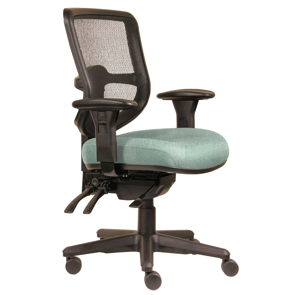 DAL ERGOSELECT SWIFT ERGONOMIC CHAIR MEDIUM MESH BACK 3 LEVER SEAT SLIDE BLACK NYLON BASE ADJUSTABLE ARMS CLOUD