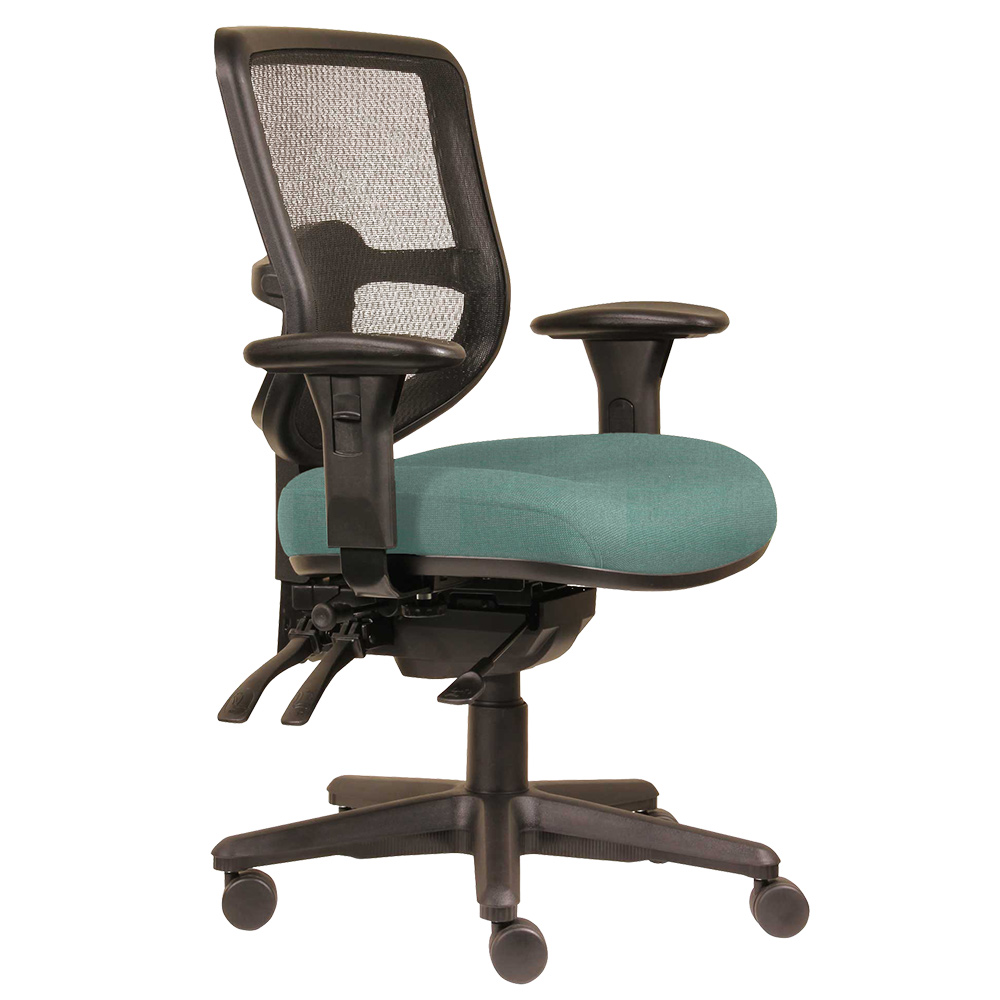 DAL ERGOSELECT SWIFT ERGONOMIC CHAIR MEDIUM MESH BACK 3 LEVER SEAT SLIDE BLACK NYLON BASE ADJUSTABLE ARMS TEAL