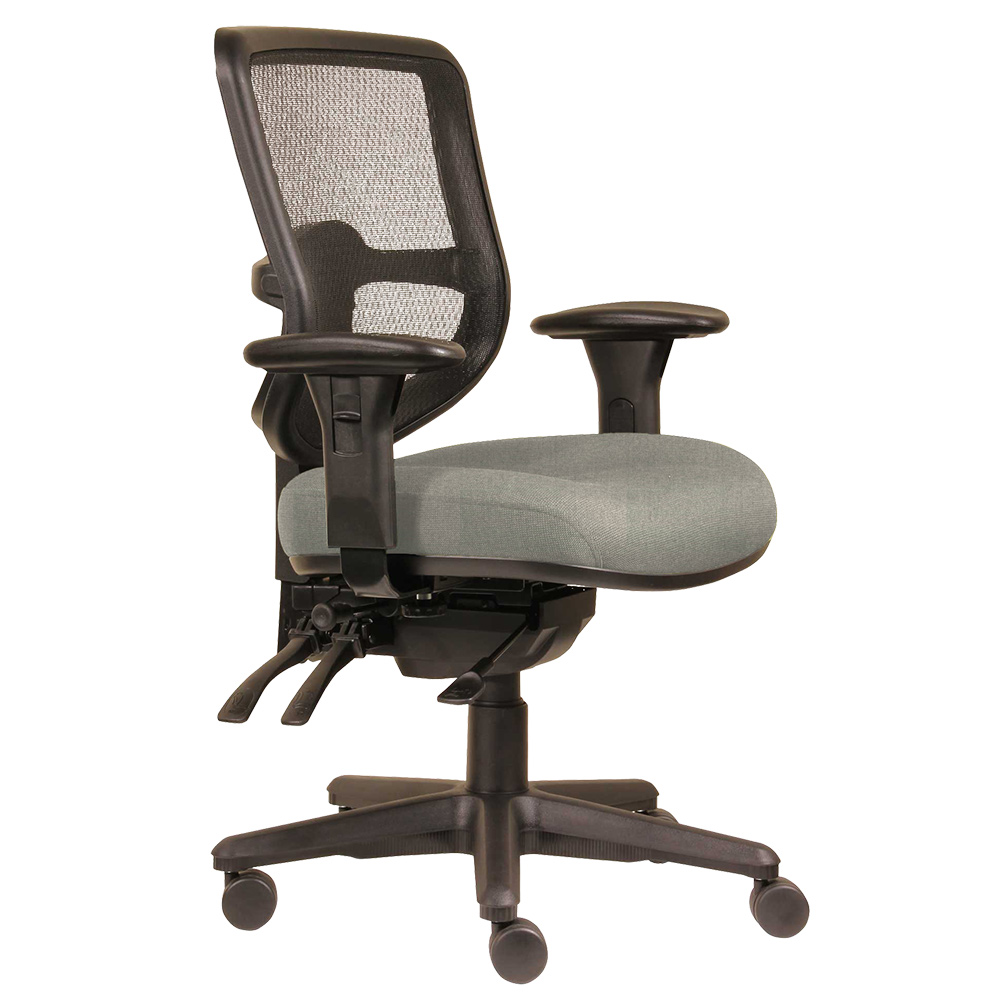 DAL ERGOSELECT SWIFT ERGONOMIC CHAIR MEDIUM MESH BACK 3 LEVER SEAT SLIDE BLACK NYLON BASE ADJUSTABLE ARMS MOCHA