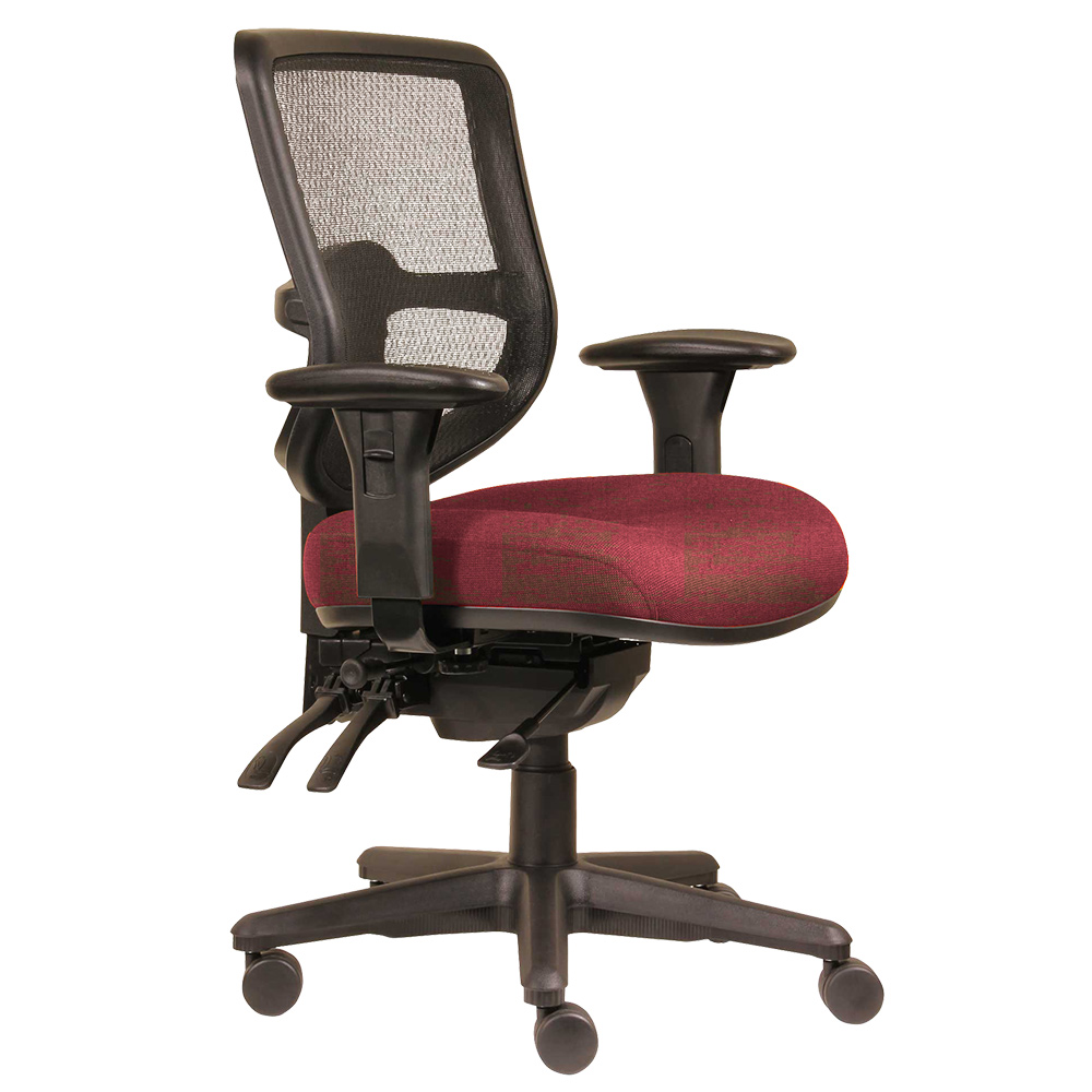 DAL ERGOSELECT SWIFT ERGONOMIC CHAIR MEDIUM MESH BACK 3 LEVER SEAT SLIDE BLACK NYLON BASE ADJUSTABLE ARMS POMEGRANITE