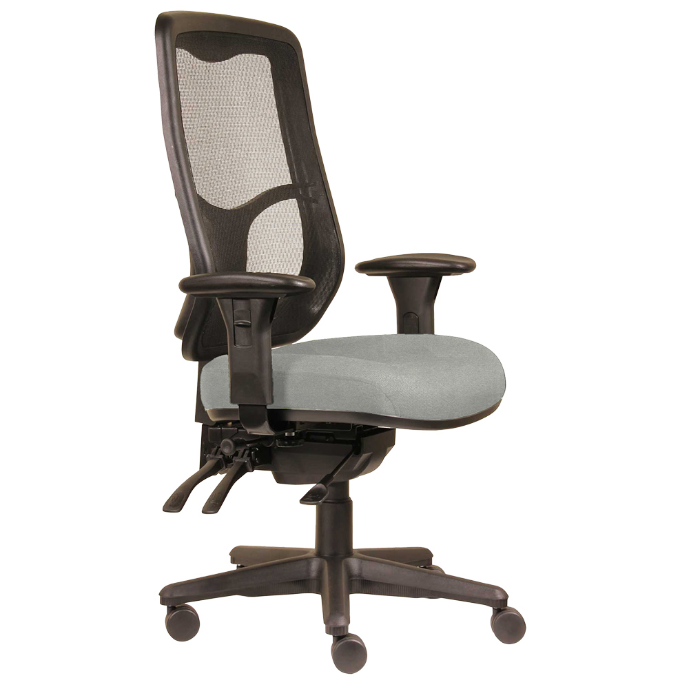 DAL ERGOSELECT SWIFT ERGONOMIC CHAIR HIGH MESH BACK 3 LEVER SEAT SLIDE BLACK NYLON BASE ADJUSTABLE ARMS ICE