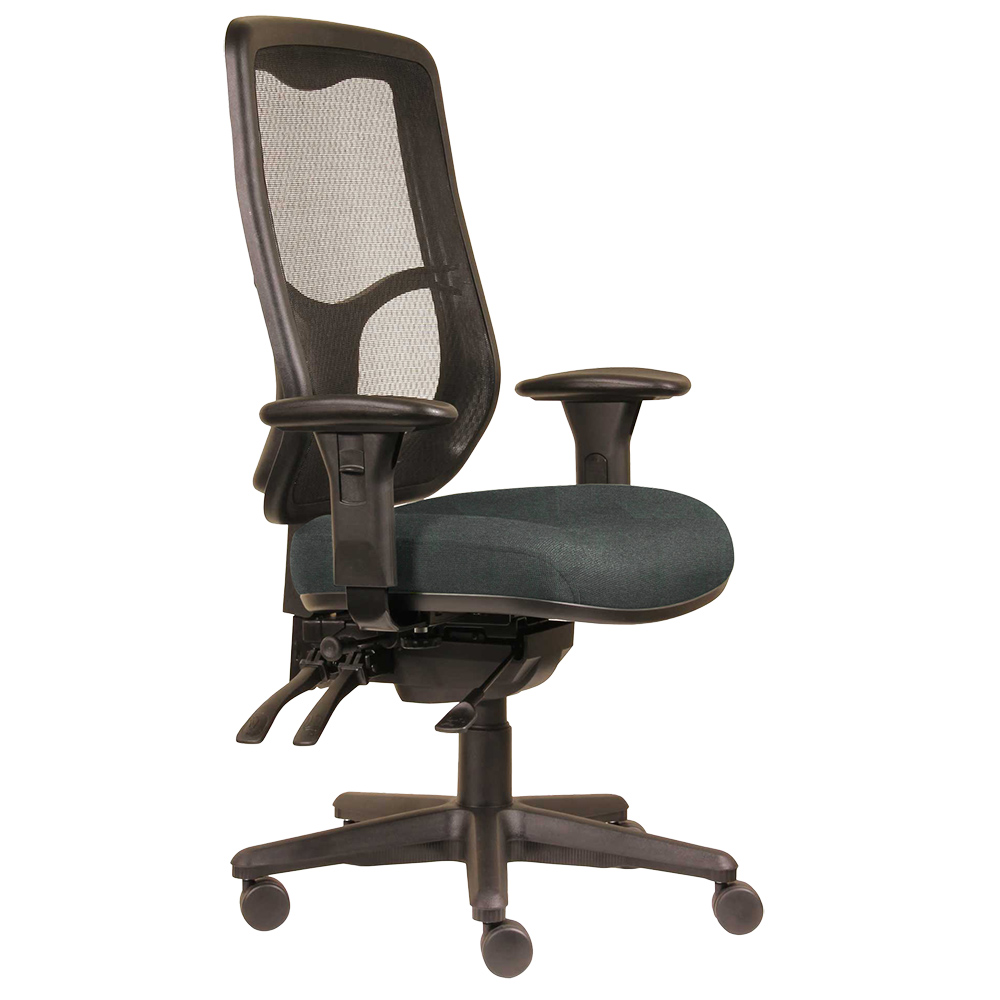 DAL ERGOSELECT SWIFT ERGONOMIC CHAIR HIGH MESH BACK 3 LEVER SEAT SLIDE BLACK NYLON BASE ADJUSTABLE ARMS SLATE