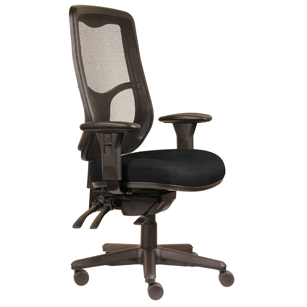 DAL ERGOSELECT SWIFT ERGONOMIC CHAIR HIGH MESH BACK 3 LEVER SEAT SLIDE BLACK NYLON BASE ADJUSTABLE ARMS ONYX