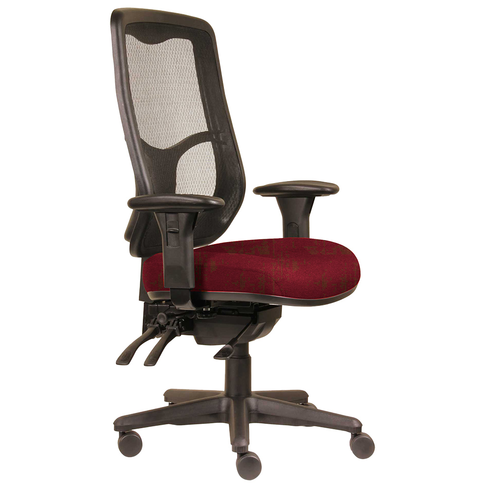 DAL ERGOSELECT SWIFT ERGONOMIC CHAIR HIGH MESH BACK 3 LEVER SEAT SLIDE BLACK NYLON BASE ADJUSTABLE ARMS SCARLET