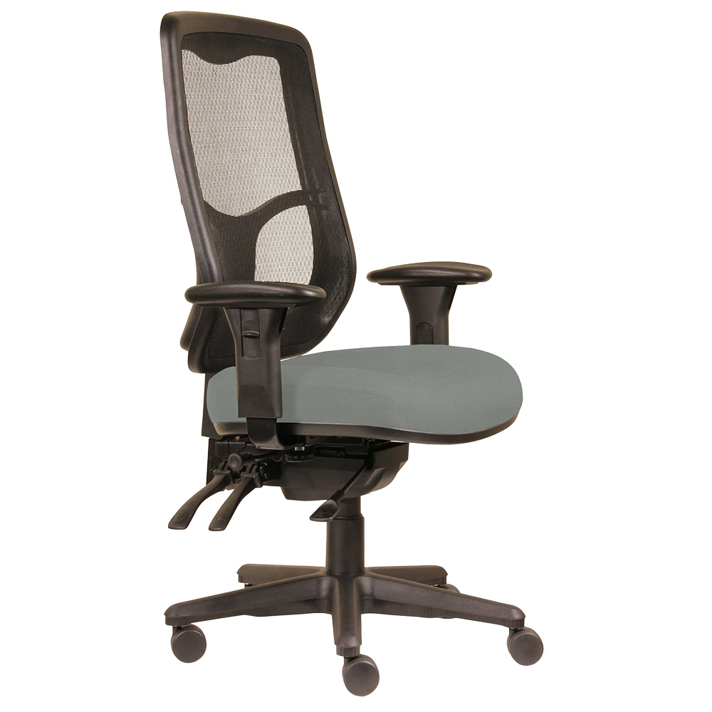 DAL ERGOSELECT SWIFT ERGONOMIC CHAIR HIGH MESH BACK 3 LEVER SEAT SLIDE BLACK NYLON BASE ADJUSTABLE ARMS STEEL