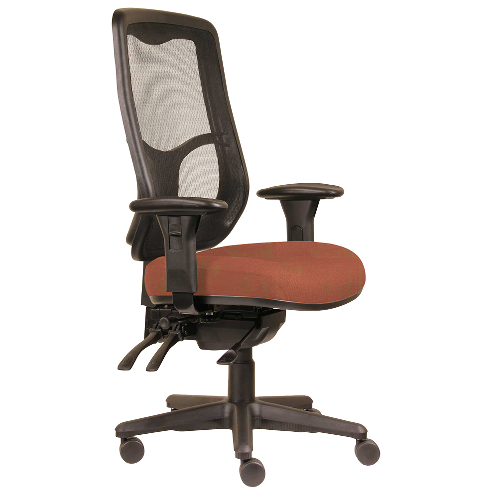 DAL ERGOSELECT SWIFT ERGONOMIC CHAIR HIGH MESH BACK 3 LEVER SEAT SLIDE BLACK NYLON BASE ADJUSTABLE ARMS BRICK
