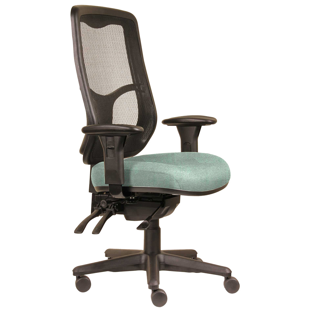 DAL ERGOSELECT SWIFT ERGONOMIC CHAIR HIGH MESH BACK 3 LEVER SEAT SLIDE BLACK NYLON BASE ADJUSTABLE ARMS CLOUD