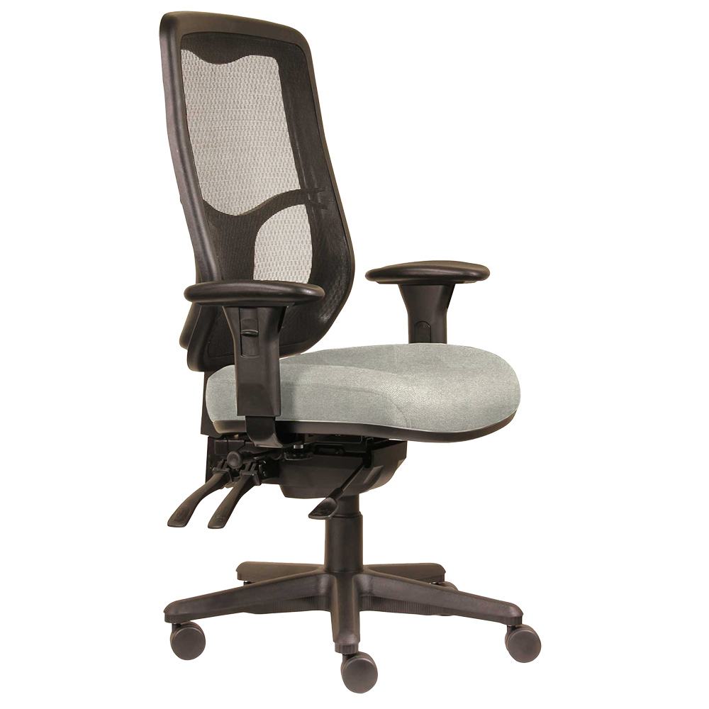 DAL ERGOSELECT SWIFT ERGONOMIC CHAIR HIGH MESH BACK 3 LEVER SEAT SLIDE BLACK NYLON BASE ADJUSTABLE ARMS SAND