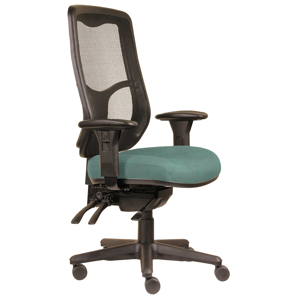 DAL ERGOSELECT SWIFT ERGONOMIC CHAIR HIGH MESH BACK 3 LEVER SEAT SLIDE BLACK NYLON BASE ADJUSTABLE ARMS TEAL