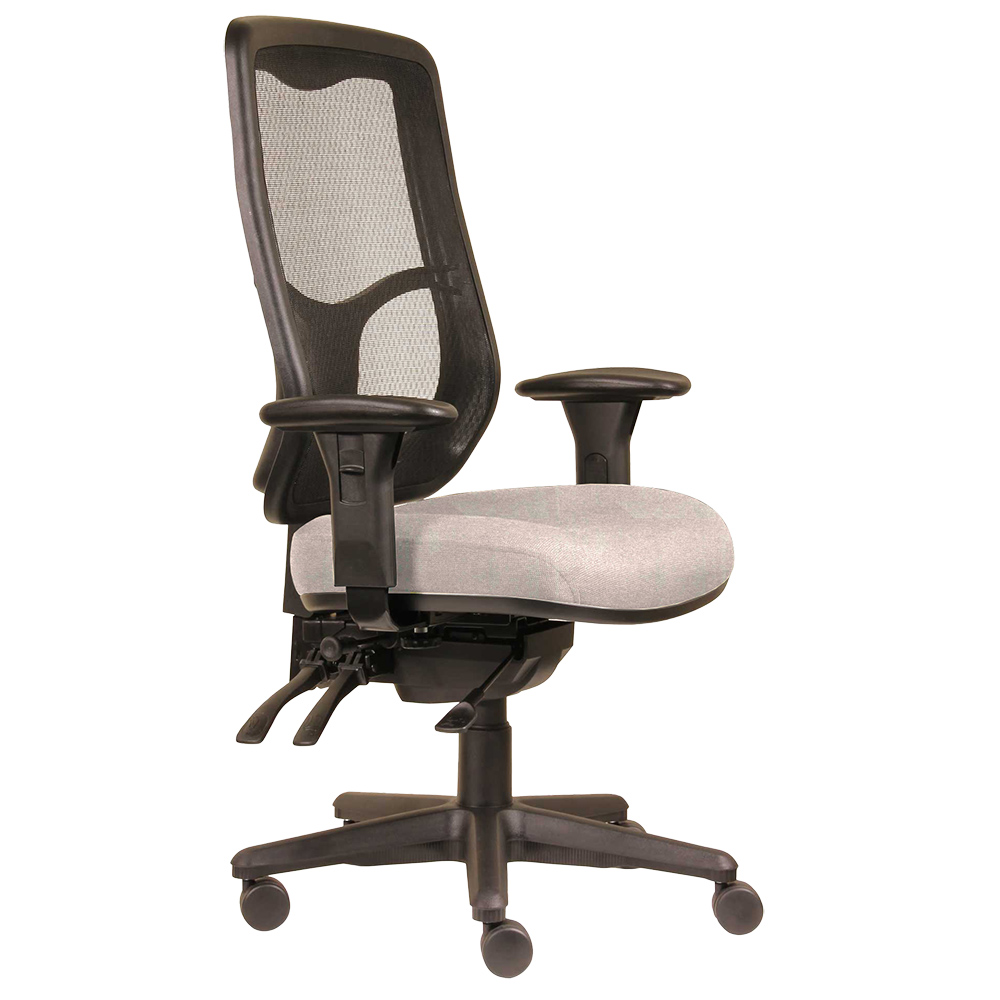 DAL ERGOSELECT SWIFT ERGONOMIC CHAIR HIGH MESH BACK 3 LEVER SEAT SLIDE BLACK NYLON BASE ADJUSTABLE ARMS PETAL