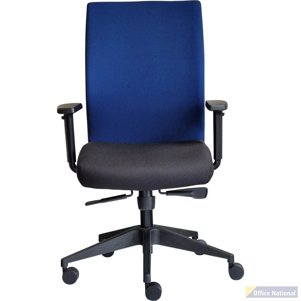 OLTA HIGH MESH BACK CHAIR WITH ARMS BASE BLACK AND COVER BLUE