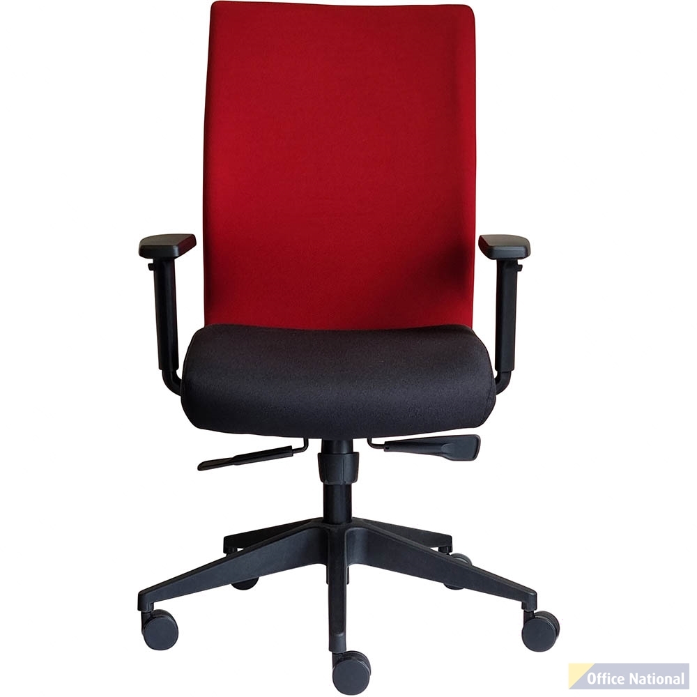 OLTA HIGH MESH BACK CHAIR WITH ARMS BASE BLACK AND COVER RED