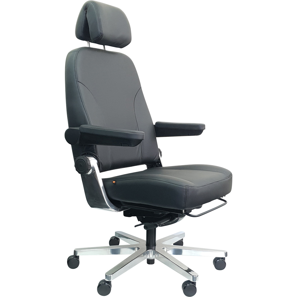 DAL HD CONTROLMASTER ELITE 180 CHAIR SEAT SLIDE ADJUSTABLE ARMS AND HEADREST ALUMINIUM BASE LEATHER BLACK