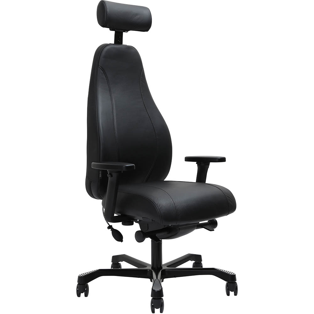 SERATI SUPPORT HIGH BACK CHAIR PRO-CONTROL SYNCHRO 3-D HEADREST ADJUSTABLE ARMREST BLACK ALUMINIUM BASE FOOTPLATES NEO BLACK LEATHER