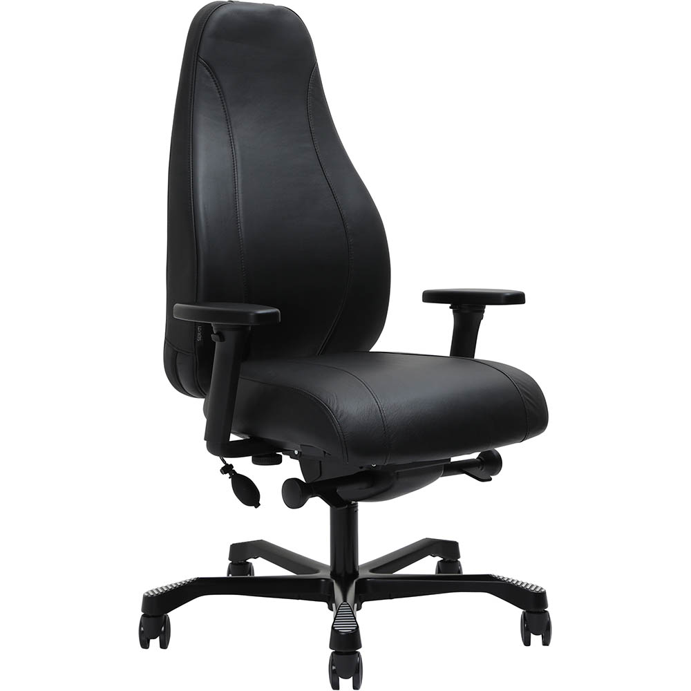 SERATI SUPPORT HIGH BACK CHAIR PRO-CONTROL SYNCHRO ADJUSTABLE ARMREST BLACK ALUMINIUM BASE FOOTPLATES NEO BLACK LEATHER