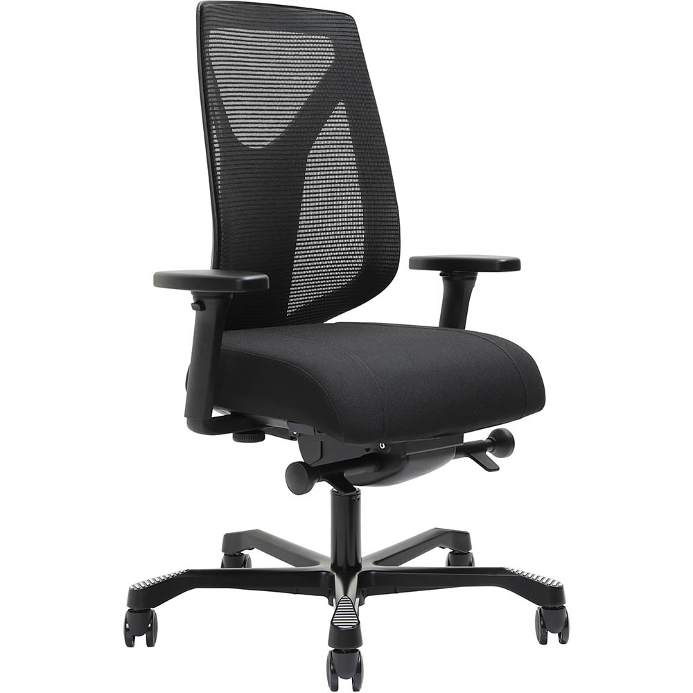 SERATI MESH HIGH BACK CHAIR PRO-CONTROL SYNCHRO ADJUSTABLE ARMREST BLACK ALUMINIUM BASE FOOTPLATES GABRIEL FIGHTER