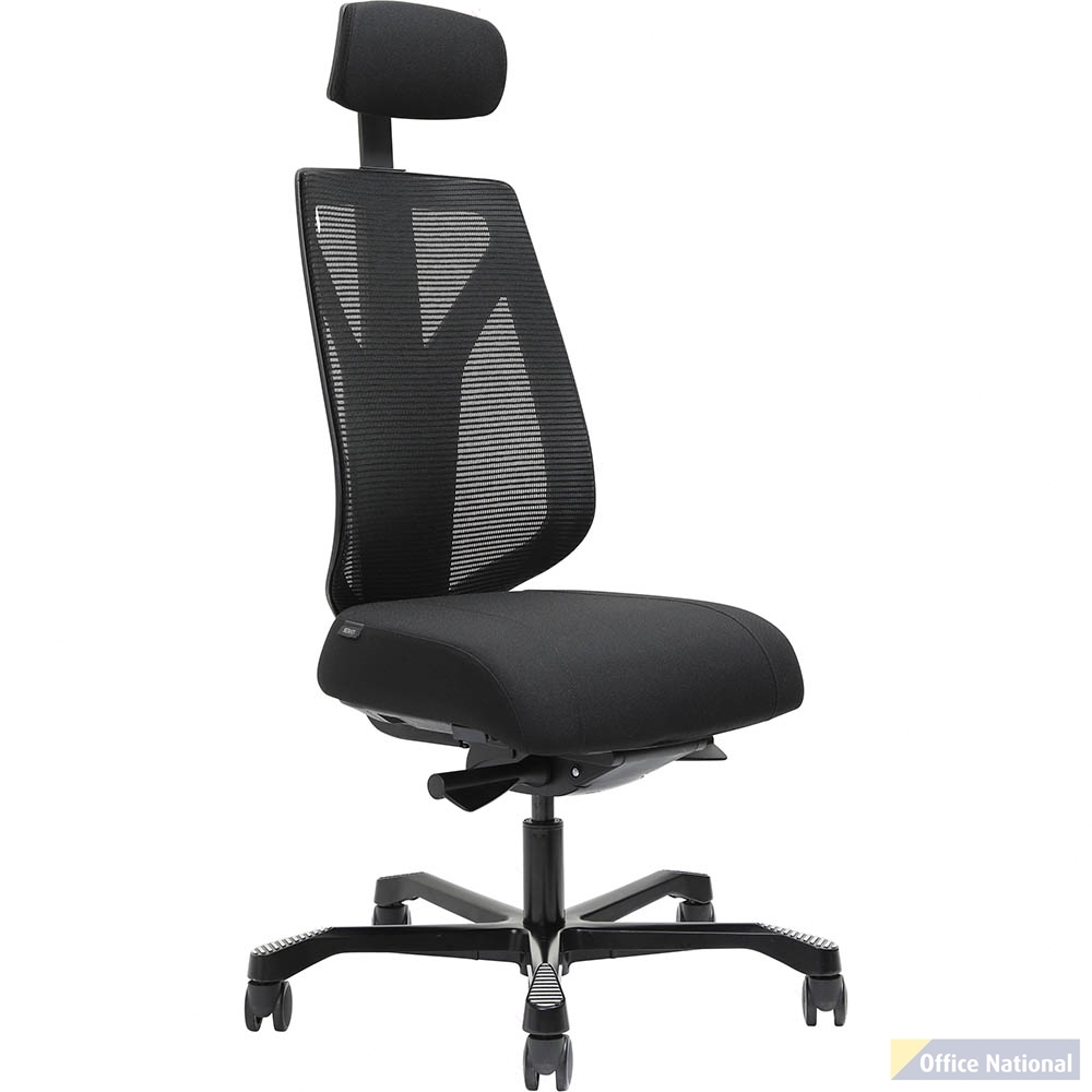 SERATI HIGH MESH BACK CHAIR BODY-WEIGHT SYNCHRO 2-D HEADREST BLACK ALUMINIUM BASE FOOTPLATES GABRIEL FIGHTER BLACK FABRIC