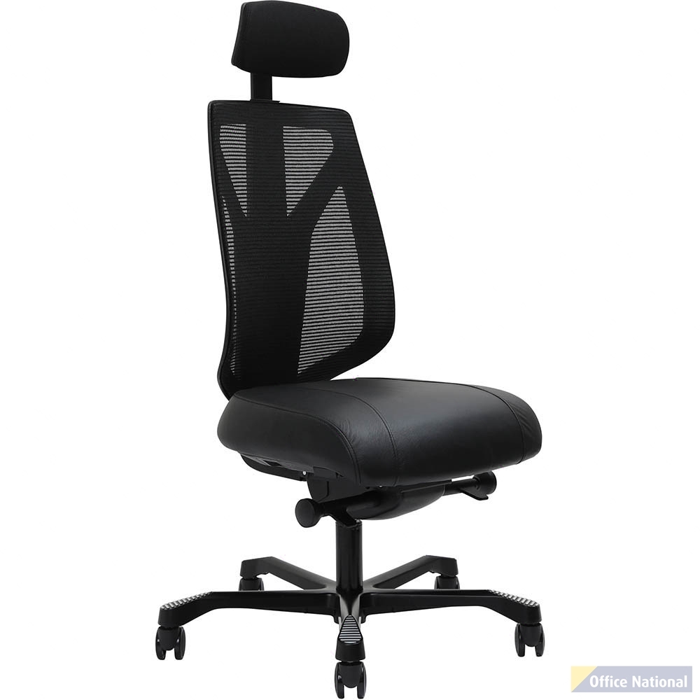 SERATI HIGH MESH BACK CHAIR PRO-CONTROL SYNCHRO 2-D HEADREST BLACK ALUMINIUM BASE FOOTPLATES GABRIEL FIGHTER BLACK FABRIC