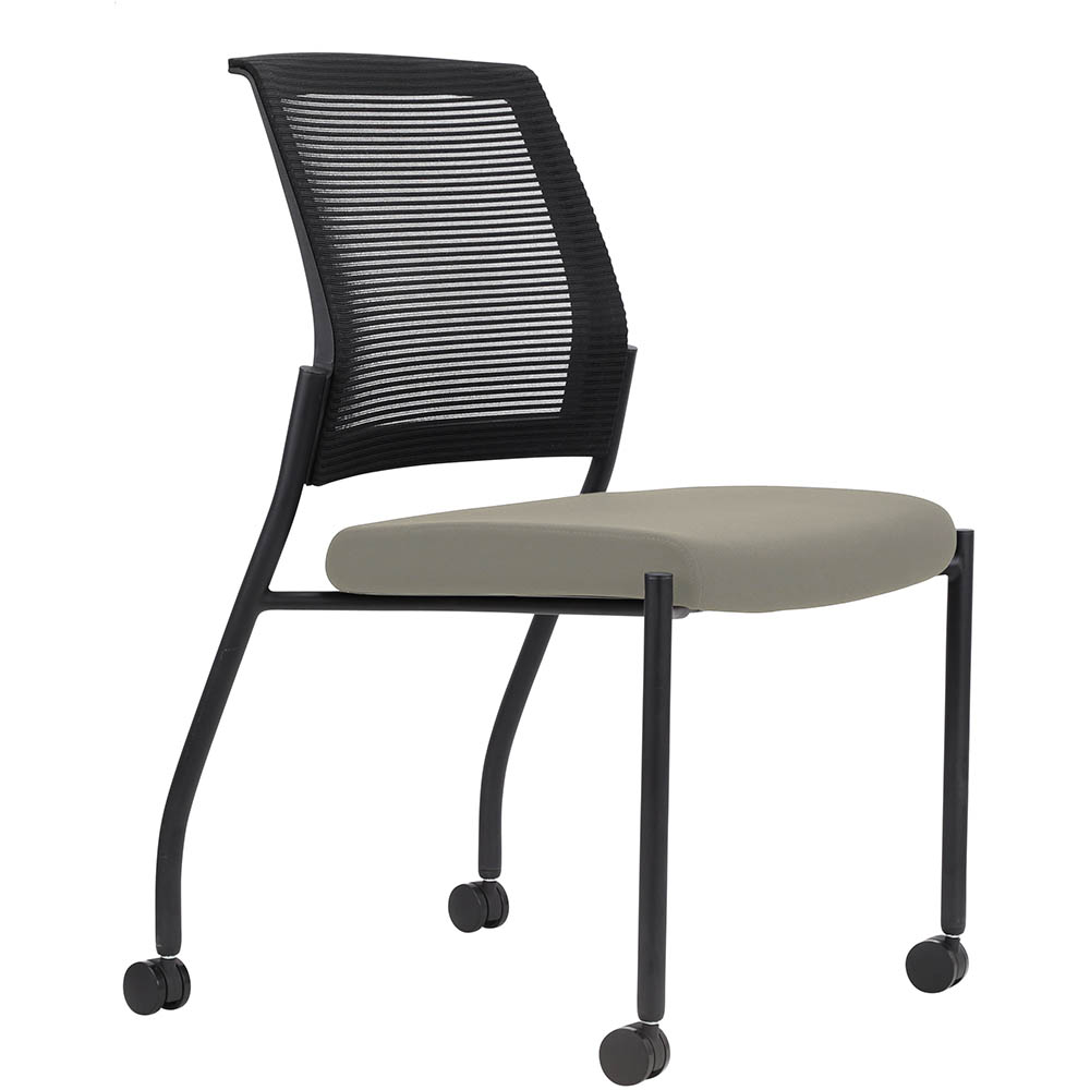 URBIN 4 LEG MESH BACK CHAIR CASTORS BLACK FRAME DRIFTWOOD SEAT
