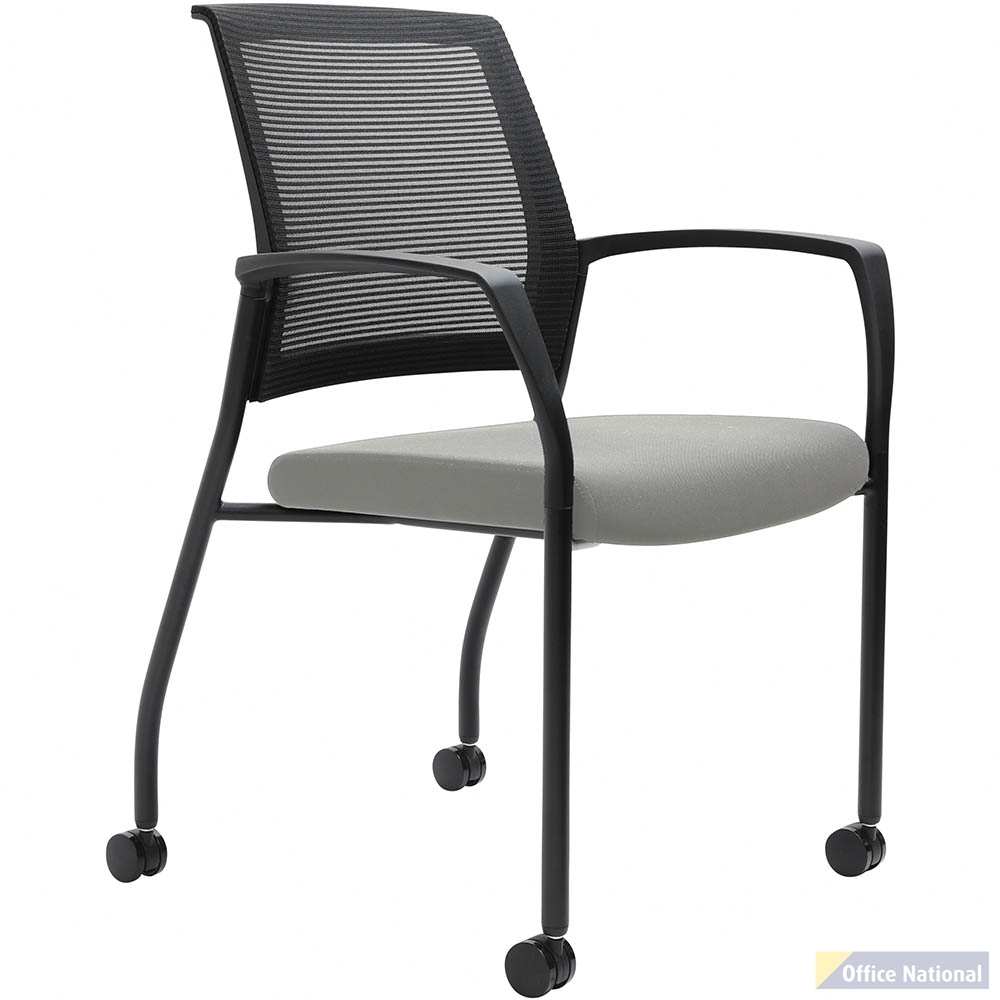 URBIN 4 LEG MESH BACK ARMCHAIR CASTORS BLACK FRAME ICE SEAT