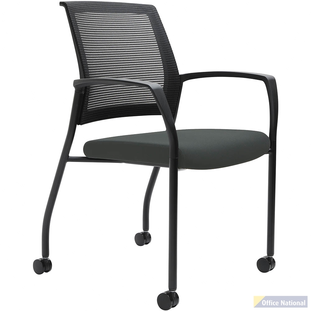 URBIN 4 LEG MESH BACK ARMCHAIR CASTORS BLACK FRAME SLATE SEAT