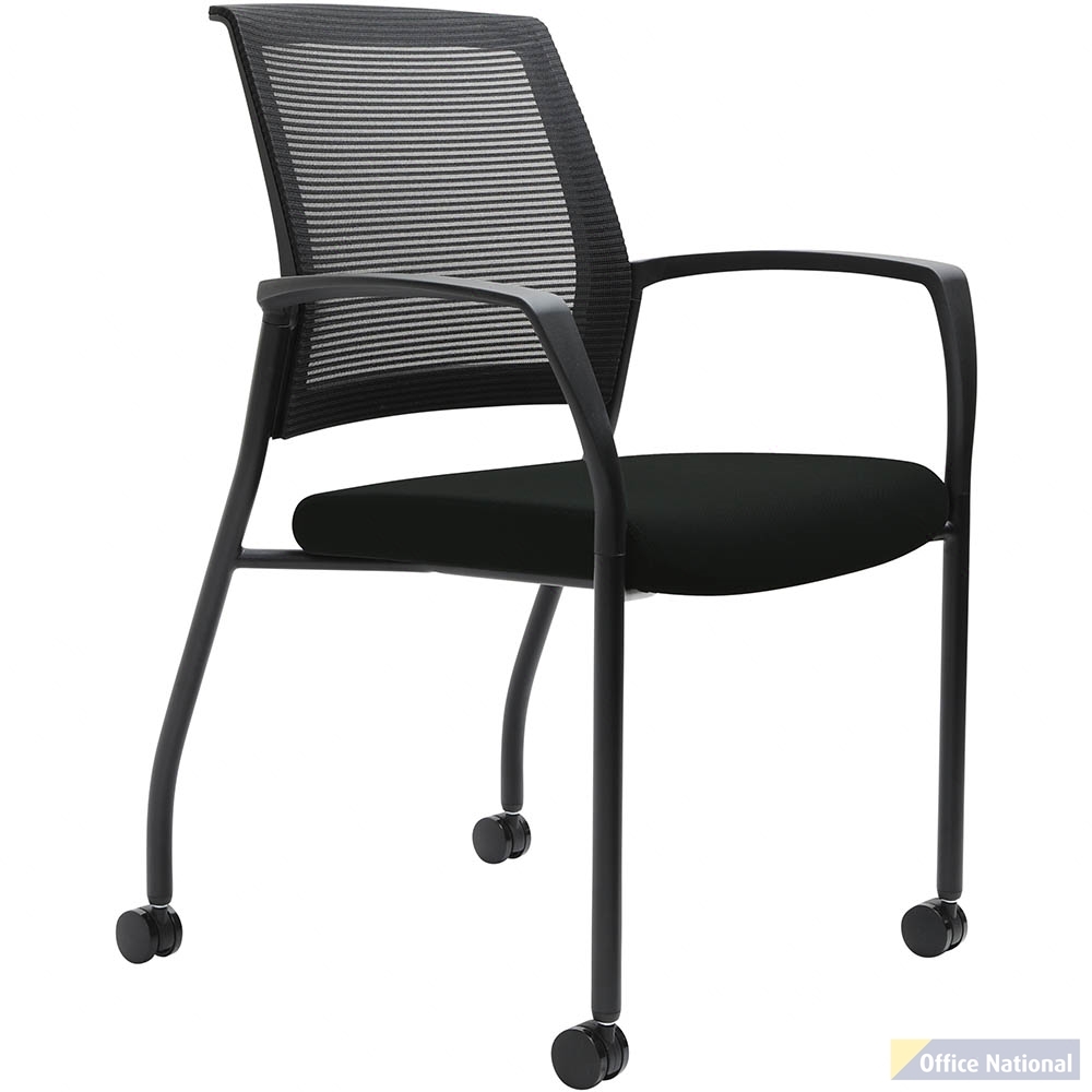 URBIN 4 LEG MESH BACK ARMCHAIR CASTORS BLACK FRAME ONYX SEAT
