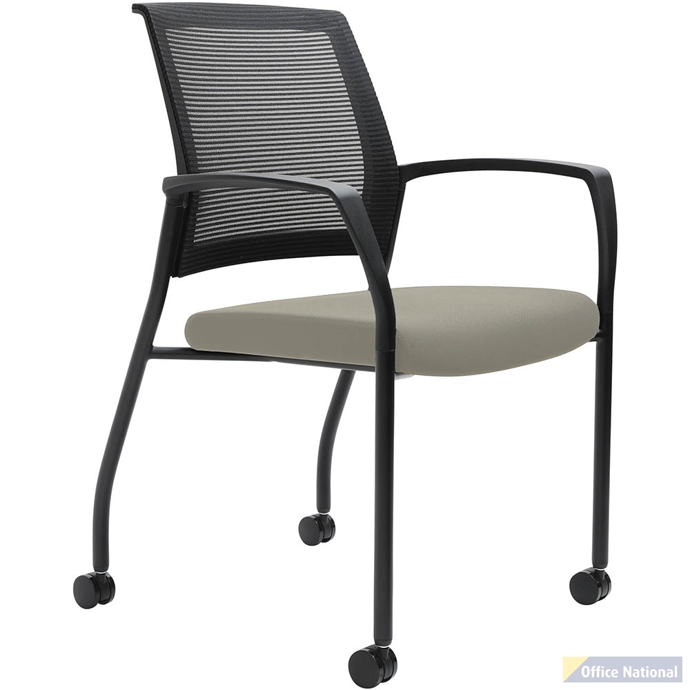 URBIN 4 LEG MESH BACK ARMCHAIR CASTORS BLACK FRAME DRIFTWOOD SEAT