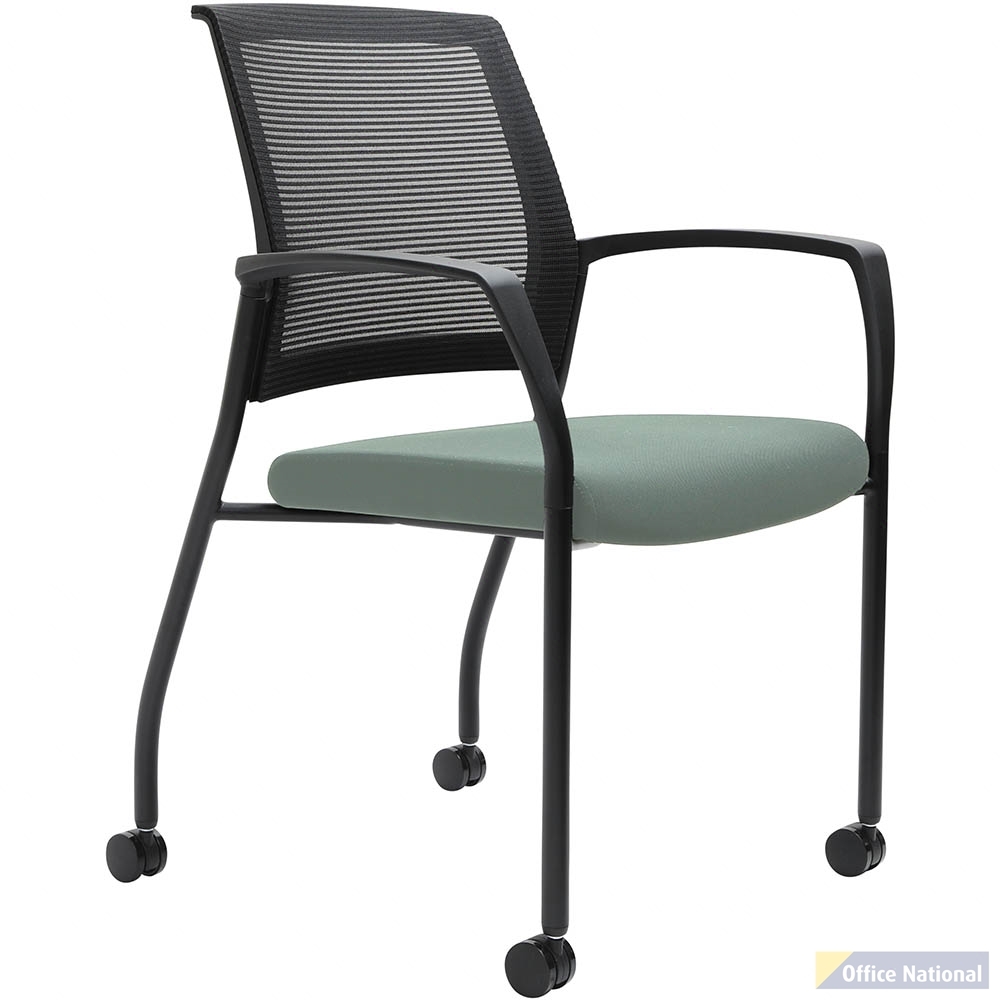 URBIN 4 LEG MESH BACK ARMCHAIR CASTORS BLACK FRAME CLOUD SEAT