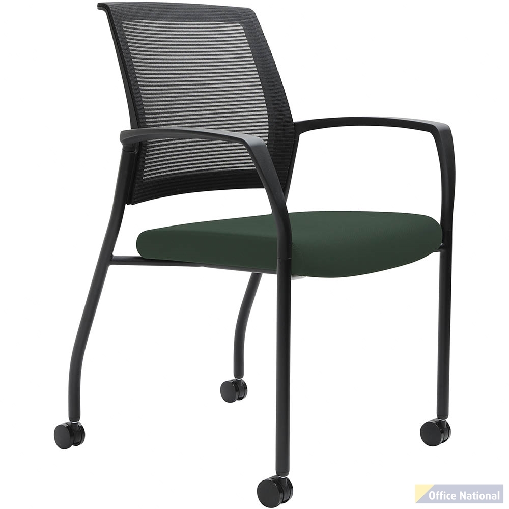 URBIN 4 LEG MESH BACK ARMCHAIR CASTORS BLACK FRAME FOREST SEAT