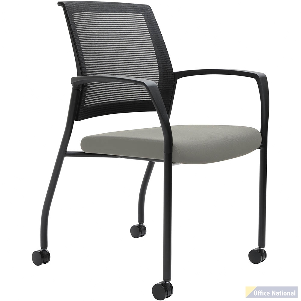 URBIN 4 LEG MESH BACK ARMCHAIR CASTORS BLACK FRAME SAND SEAT
