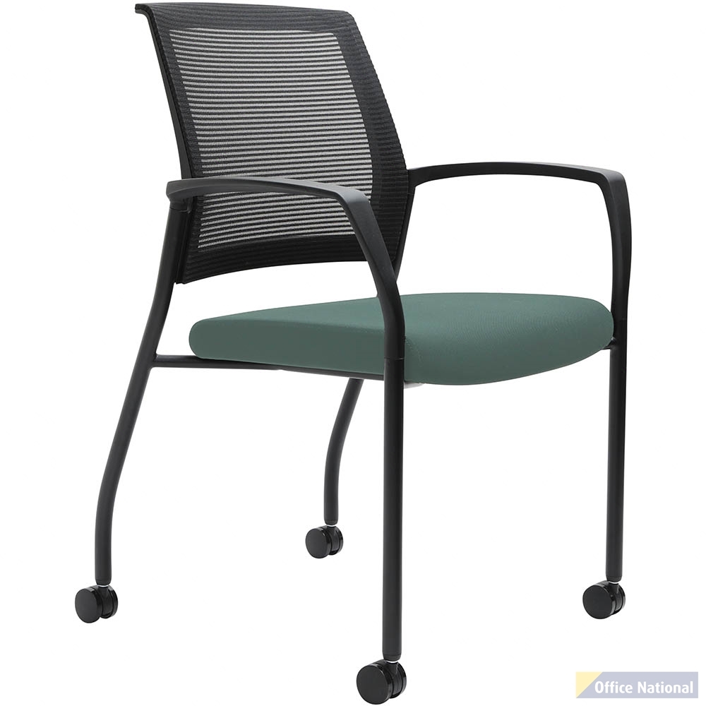 URBIN 4 LEG MESH BACK ARMCHAIR CASTORS BLACK FRAME TEAL SEAT