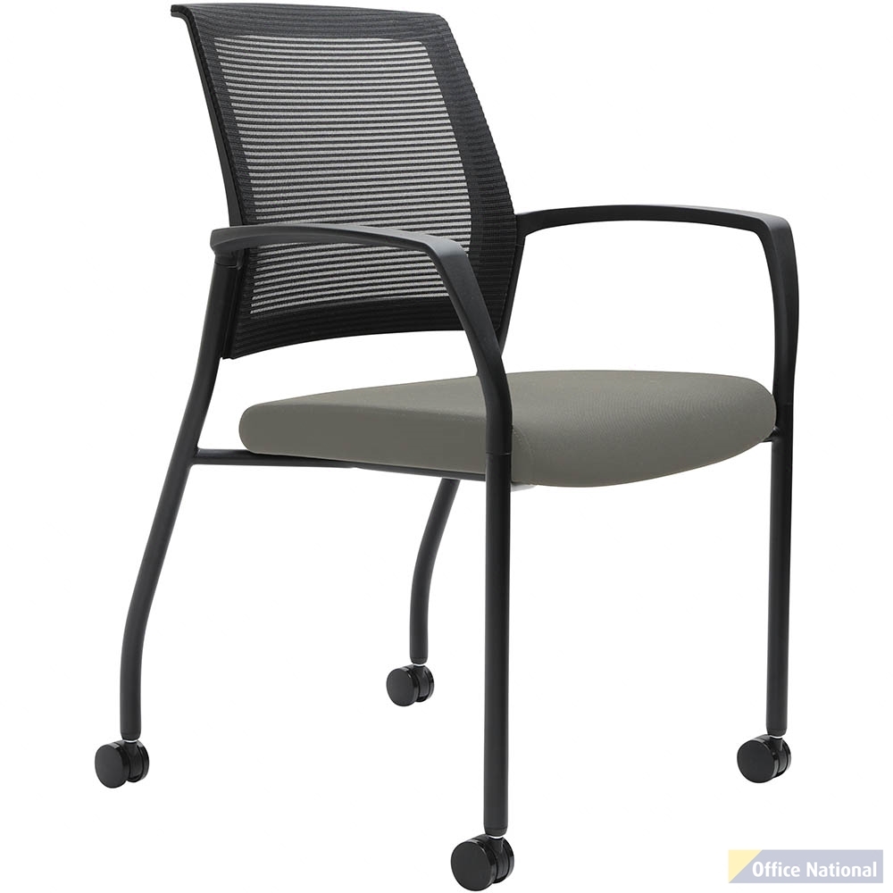 URBIN 4 LEG MESH BACK ARMCHAIR CASTORS BLACK FRAME MOCHA SEAT