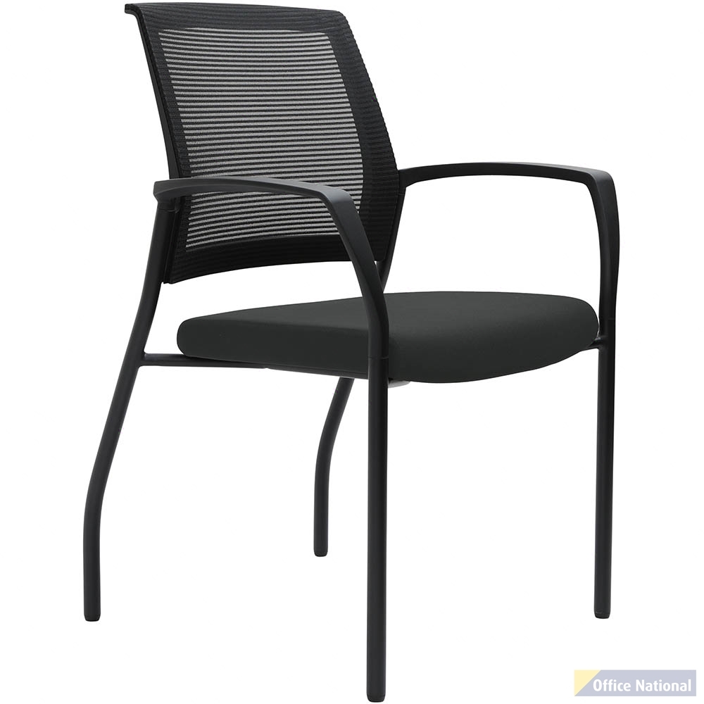URBIN 4 LEG MESH BACK ARMCHAIR GLIDES BLACK FRAME SLATE SEAT