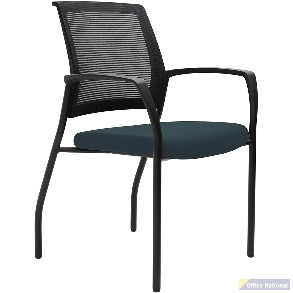 URBIN 4 LEG MESH BACK ARMCHAIR GLIDES BLACK FRAME DENIM SEAT