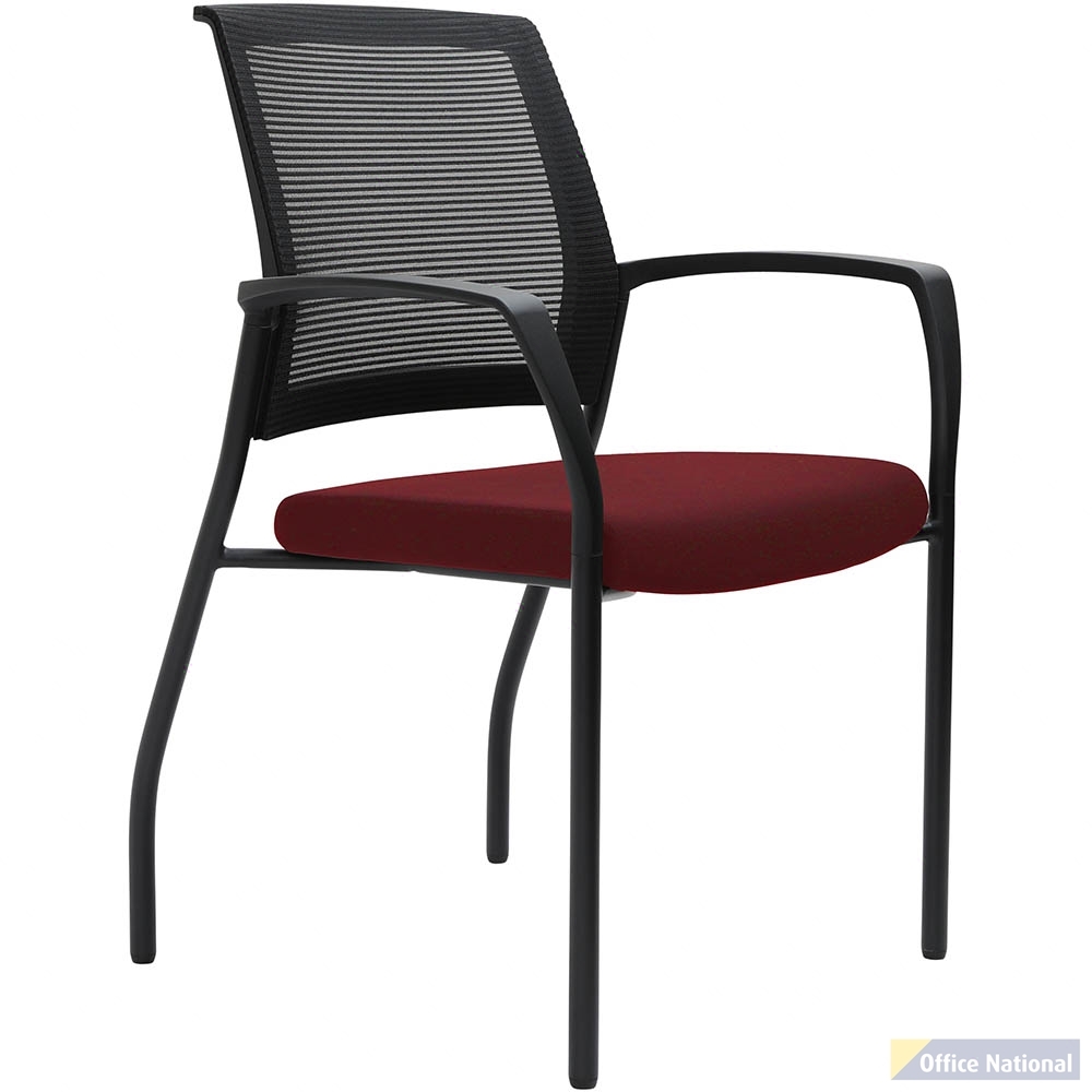 URBIN 4 LEG MESH BACK ARMCHAIR GLIDES BLACK FRAME SCARLET SEAT