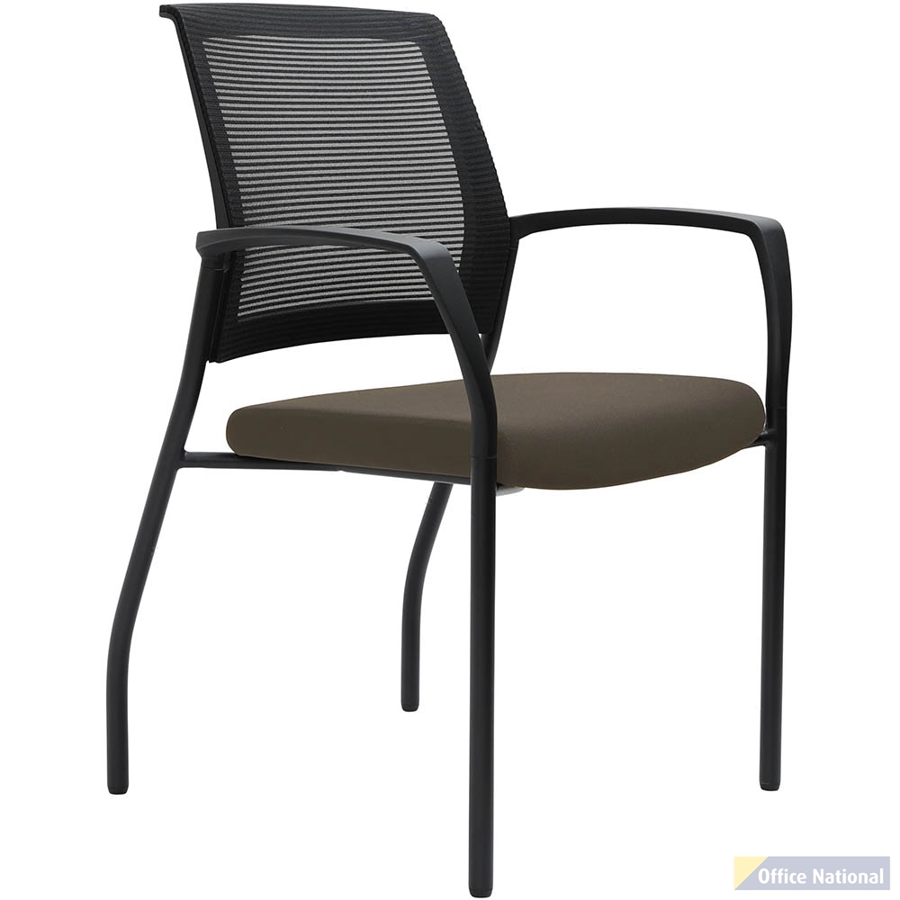 URBIN 4 LEG MESH BACK ARMCHAIR GLIDES BLACK FRAME CHOCOLATE SEAT