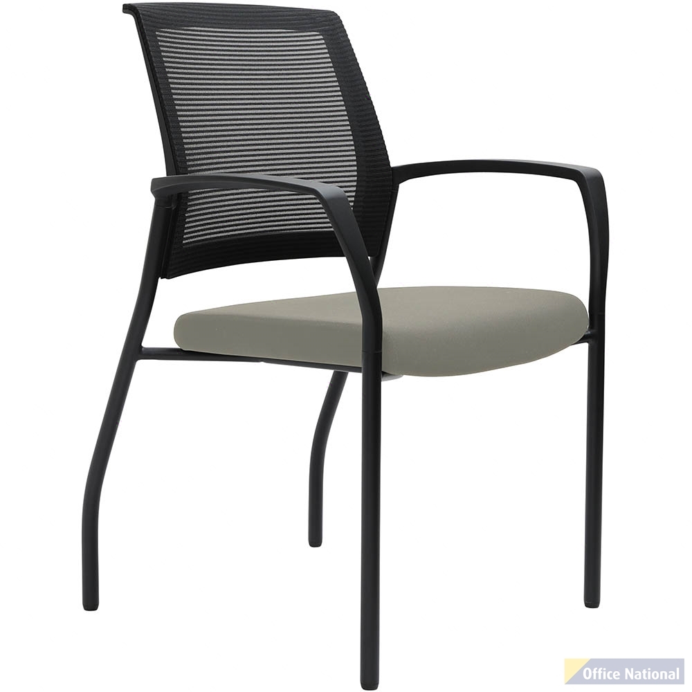 URBIN 4 LEG MESH BACK ARMCHAIR GLIDES BLACK FRAME DRIFTWOOD SEAT