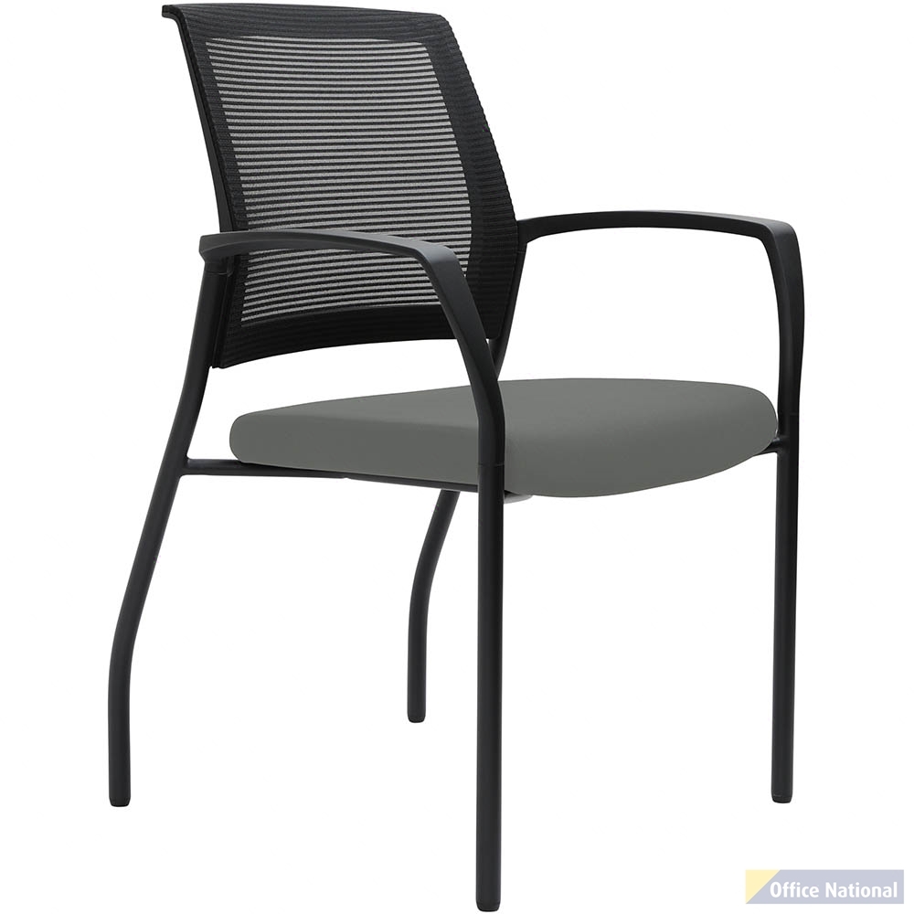URBIN 4 LEG MESH BACK ARMCHAIR GLIDES BLACK FRAME STEEL SEAT