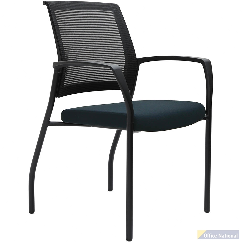 URBIN 4 LEG MESH BACK ARMCHAIR GLIDES BLACK FRAME NAVY SEAT