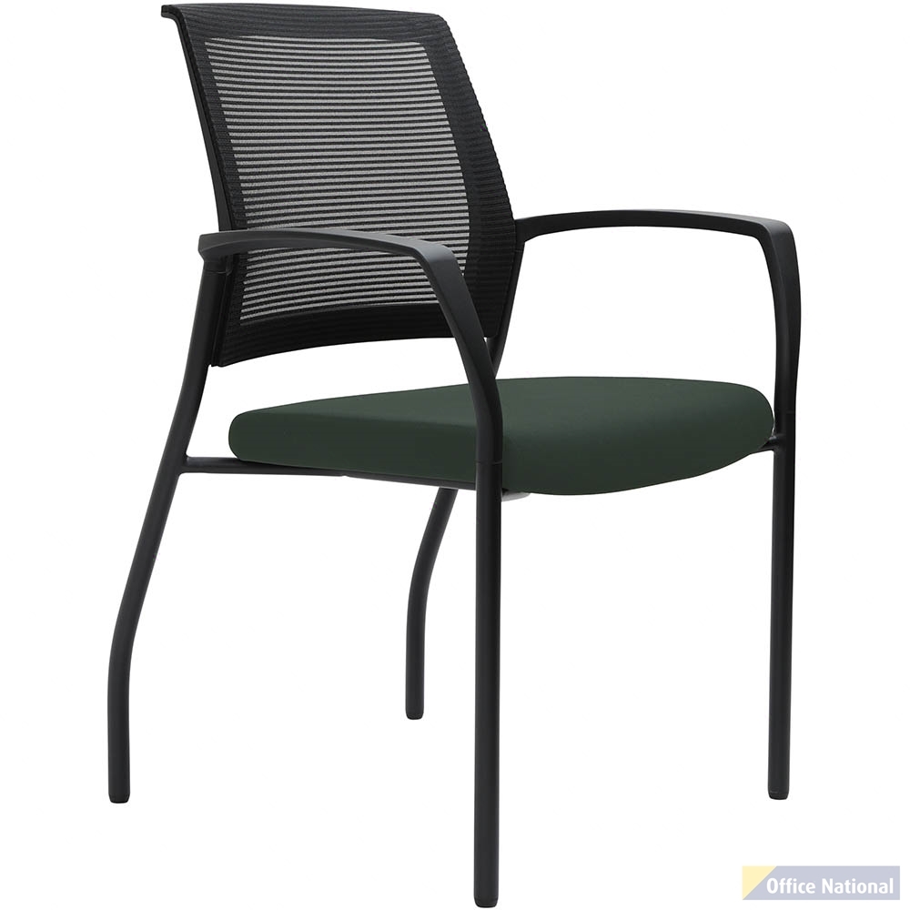 URBIN 4 LEG MESH BACK ARMCHAIR GLIDES BLACK FRAME FOREST SEAT