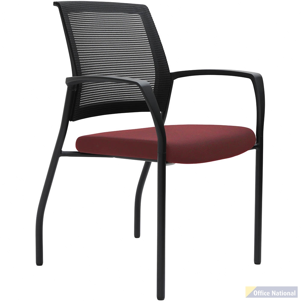 URBIN 4 LEG MESH BACK ARMCHAIR GLIDES BLACK FRAME POMEGRANITE SEAT