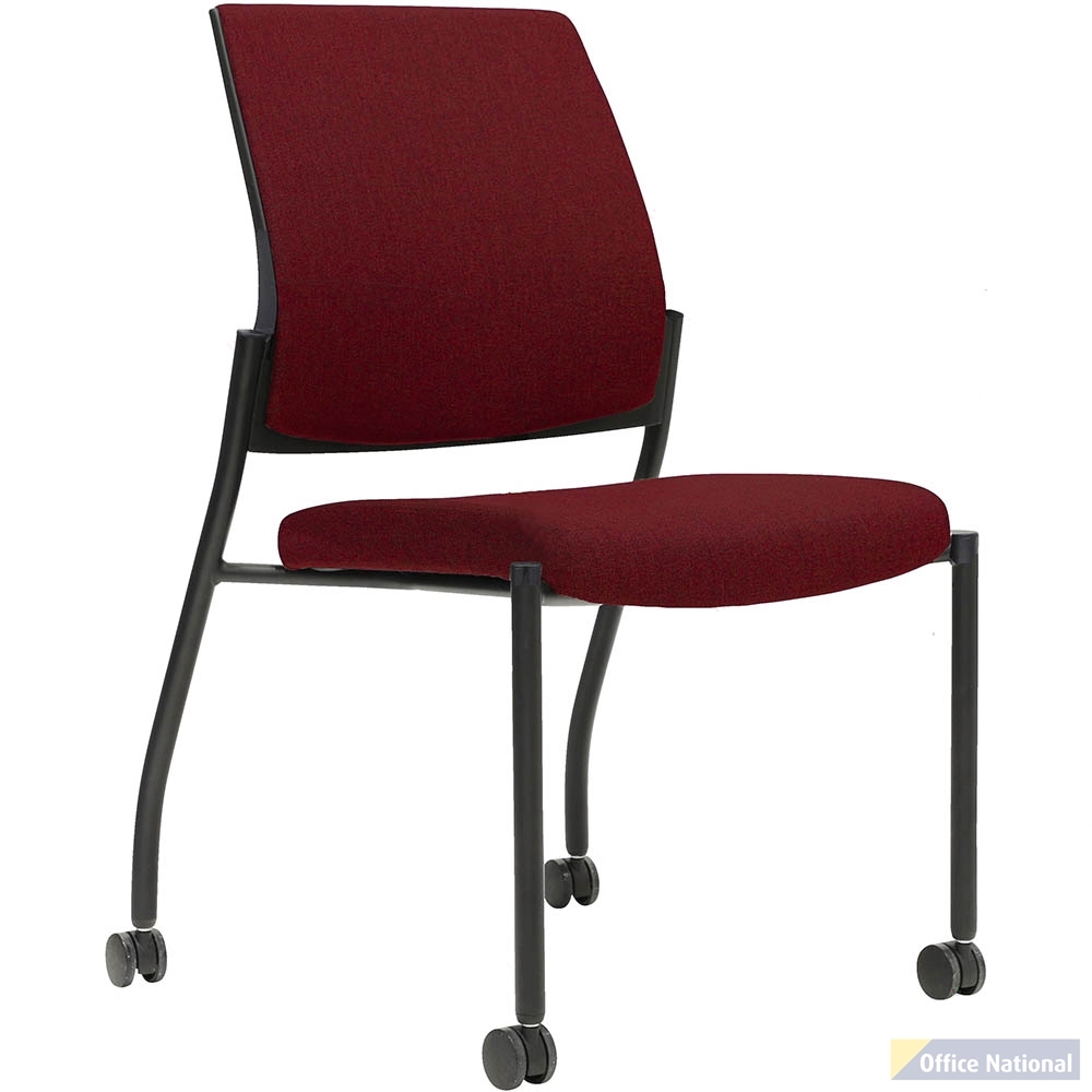 URBIN 4 LEG CHAIR CASTORS BLACK FRAME SCARLET SEAT AND INNER BACK